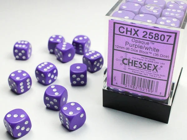 Chessex 12 MM Opaque Purple/White