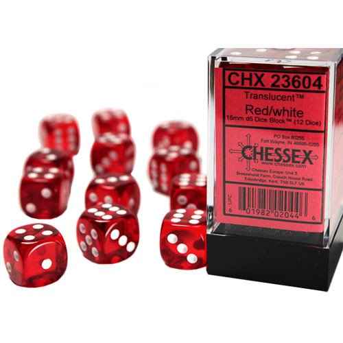 Chessex 16 MM - Translucent - Red/white