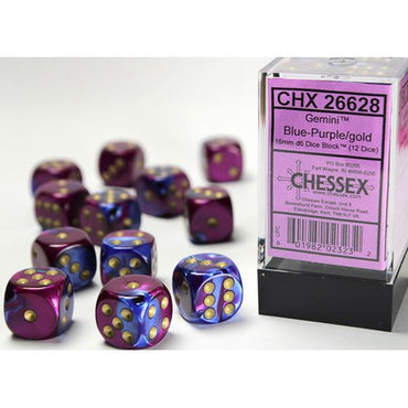 Chessex 16 MM -Gemini - Blue-Purple/Gold