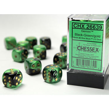 Chessex 16 MM - Gemini - Black-green/Gold