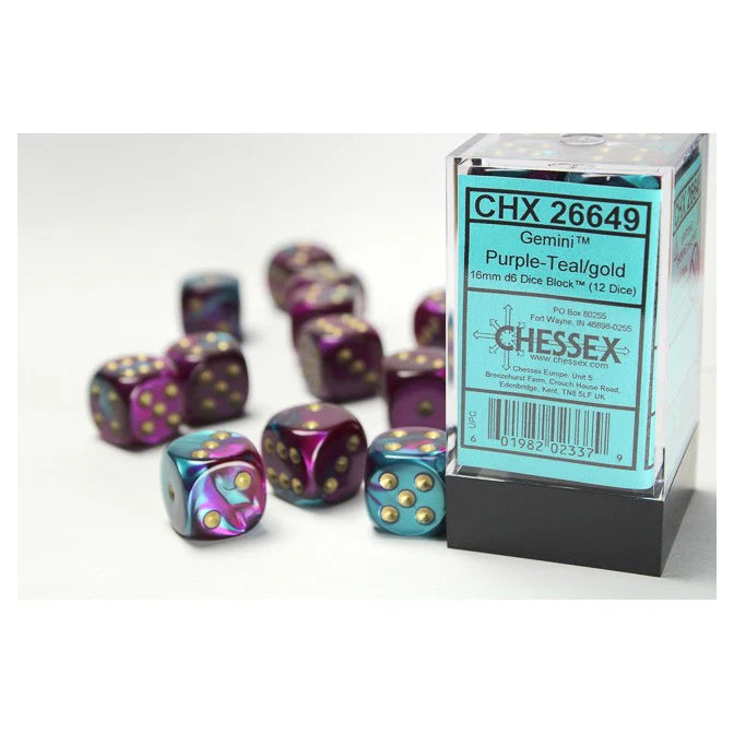 Chessex 16 MM - Gemini - Purple-teal/gold