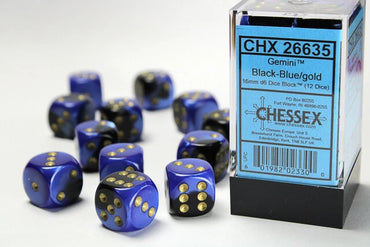 Chessex 12 MM Gemini Black-Blue/Gold